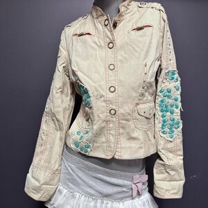Vintage Y2K Tan/Teal Embellished Lightweight Jacket